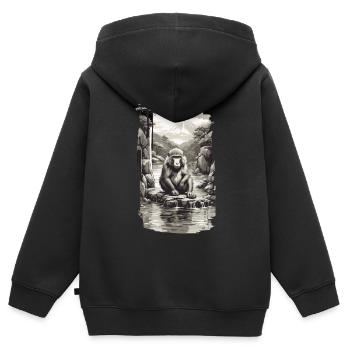 Japanischer Affe in heißer Quelle Vintage Kunst - Kinder Premium Organic Zip Hoodie - Schwarz - Hinten - AI Model Kid Male (0cm)