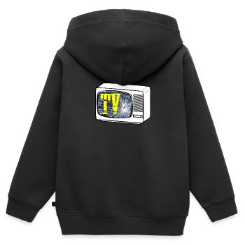 Stukke TV - Kinder Premium Organic Zip Hoodie - Schwarz - Hinten - AI Model Kid Male (0cm)