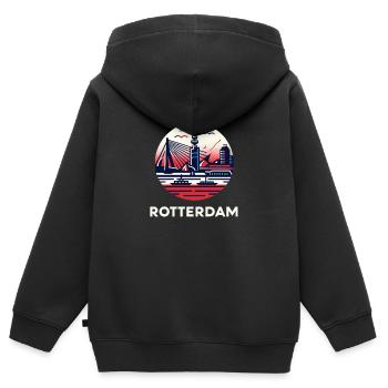 Emblème de Rotterdam - Sweat Premium à capuche zippé enfant bio - noir - Dos - AI Model Kid Male (0cm)