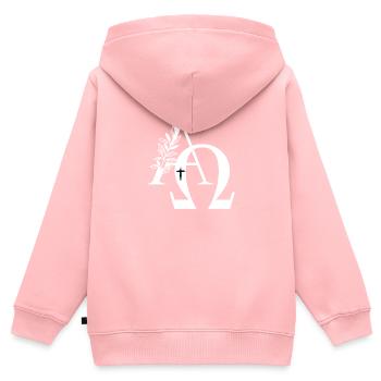 Cadeau de croix de croix et alpha-chrétienne - Sweat Premium à capuche zippé enfant bio - rose - Dos - AI Model Kid Female (0cm)