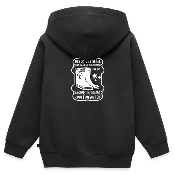 Dreckige Stiefel und haarige Klamotten für Reiter - Kinder Premium Organic Zip Hoodie - Schwarz - Hinten - AI Model Kid Male (0cm)