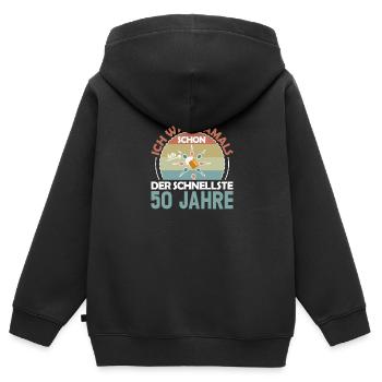 Ich war damals schon der Schnellste 50. Geburtstag - Kinder Premium Organic Zip Hoodie - Schwarz - Hinten - AI Model Kid Male (0cm)