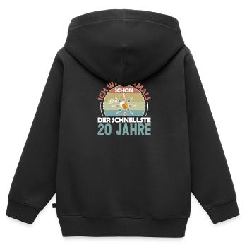 Ich war damals schon der Schnellste 20. Geburtstag - Kinder Premium Organic Zip Hoodie - Schwarz - Hinten - AI Model Kid Male (0cm)