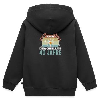Ich war damals schon der Schnellste 40. Geburtstag - Kinder Premium Organic Zip Hoodie - Schwarz - Hinten - AI Model Kid Male (0cm)