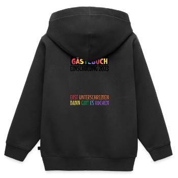 Gästebuch Einschulung Erst Unterschreiben Kuchen - Kinder Premium Organic Zip Hoodie - Schwarz - Hinten - AI Model Kid Male (0cm)