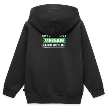 Ne me demandez pas pourquoi je suis végétalien demandez-vous pourquoi pas - Sweat Premium à capuche zippé enfant bio - noir - Dos - AI Model Kid Male (0cm)