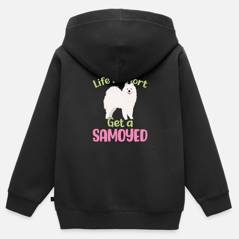 La vie est courte - Get a Samoyed - Sweat Premium à capuche zippé enfant bio - noir