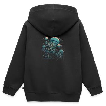 Qualle - Kinder Premium Organic Zip Hoodie - Schwarz - Hinten - AI Model Kid Male (0cm)