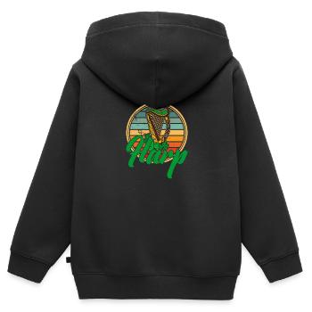Musikschule Harfe Harfenist Irland Irisch - Kinder Premium Organic Zip Hoodie - Schwarz - Hinten - AI Model Kid Male (0cm)