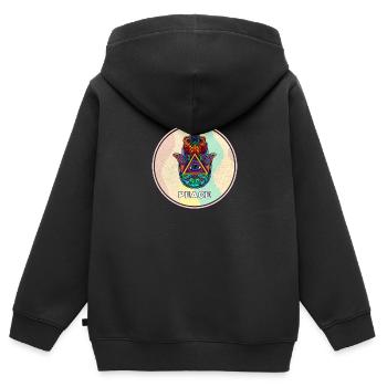 Hamsa Signe de la Main Yoga Bouddhisme Talisman - Sweat Premium à capuche zippé enfant bio - noir - Dos - AI Model Kid Male (0cm)