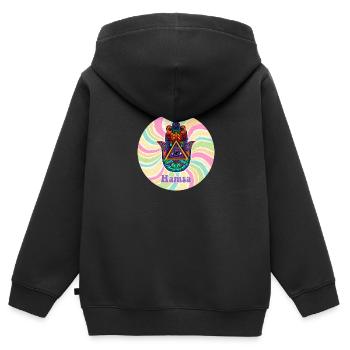Hamsa Talisman signe yoga yogi professeur Bouddha - Sweat Premium à capuche zippé enfant bio - noir - Dos - AI Model Kid Male (0cm)