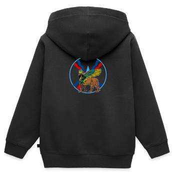 Antique divinité Lamassu mythologie Babylone Sumer - Sweat Premium à capuche zippé enfant bio - noir - Dos - AI Model Kid Male (0cm)