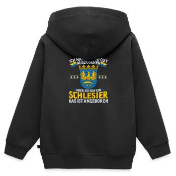 Schlesien Flagge Provinz Breslau Region Heimat - Kinder Premium Organic Zip Hoodie - Schwarz - Hinten - AI Model Kid Male (0cm)