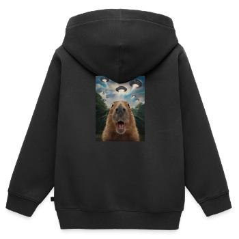 Capybara Selfie Ufo Lustige Tiere Bilder - Kinder Premium Organic Zip Hoodie - Schwarz - Hinten - AI Model Kid Male (0cm)