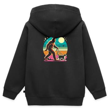 Bigfoot Katze - Kinder Premium Organic Zip Hoodie - Schwarz - Hinten - AI Model Kid Male (0cm)