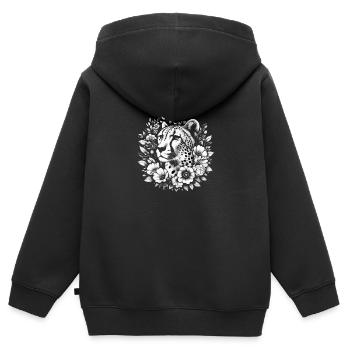 Guépard Fleurs de guépard - Sweat Premium à capuche zippé enfant bio - noir - Dos - AI Model Kid Male (0cm)