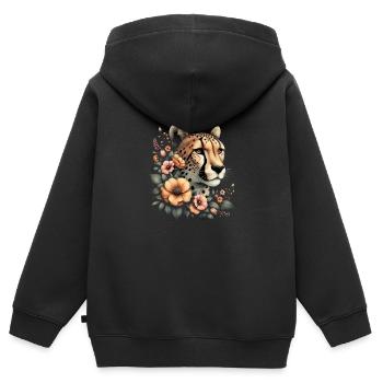 Guépard Fleurs de guépard - Sweat Premium à capuche zippé enfant bio - noir - Dos - AI Model Kid Male (0cm)