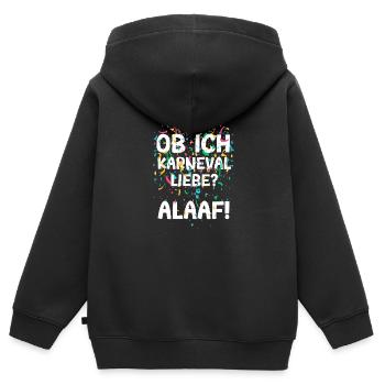 Que j’aime le carnaval Alaaf Confettis du carnaval - Sweat Premium à capuche zippé enfant bio - noir - Dos - AI Model Kid Male (0cm)