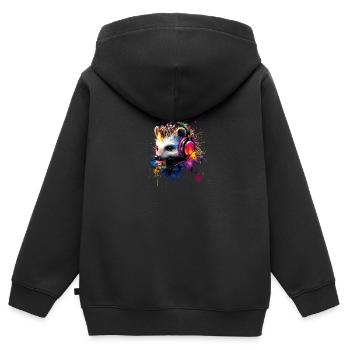 Casque hérisson coloré artistique animaux de la forêt - Sweat Premium à capuche zippé enfant bio - noir - Dos - AI Model Kid Male (0cm)