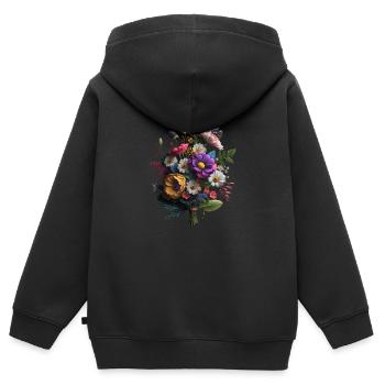 BOUQUET DE FLEURS - PRINTEMPS - Sweat Premium à capuche zippé enfant bio - noir - Dos - AI Model Kid Male (0cm)