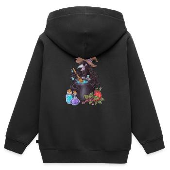 Niedlicher Magie Rabe Hexe mit Kessel Alchemie - Kinder Premium Organic Zip Hoodie - Schwarz - Hinten - AI Model Kid Male (0cm)