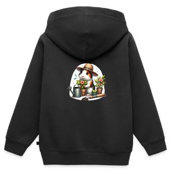 Gardener Guinea Pig’s Green Thumb - Kinder Premium Organic Zip Hoodie - Schwarz - Hinten - AI Model Kid Male (0cm)