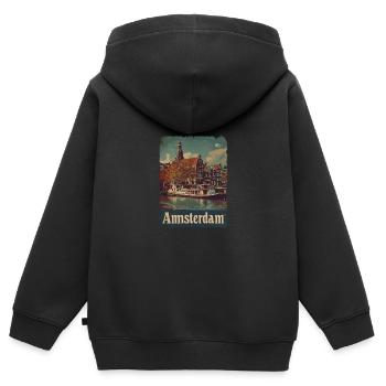 Vintage Amsterdam Kanal Niederlande Holland - Kinder Premium Organic Zip Hoodie - Schwarz - Hinten - AI Model Kid Male (0cm)