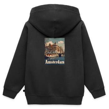 Vintage Amsterdam Kanal Niederlande Holland - Kinder Premium Organic Zip Hoodie - Schwarz - Hinten - AI Model Kid Male (0cm)