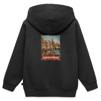 Vintage Amsterdam Kanal Niederlande Holland - Kinder Premium Organic Zip Hoodie - Schwarz - Hinten - AI Model Kid Male (0cm)