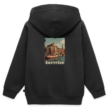 Vintage Amsterdam Kanal Niederlande Holland - Kinder Premium Organic Zip Hoodie - Schwarz - Hinten - AI Model Kid Male (0cm)