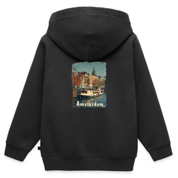 Vintage Amsterdam Kanal Niederlande Holland - Kinder Premium Organic Zip Hoodie - Schwarz - Hinten - AI Model Kid Male (0cm)