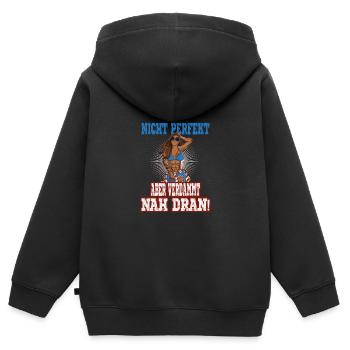 Sommerstil Nicht Perfekt Aber Verdammt Nah Dran - Kinder Premium Organic Zip Hoodie - Schwarz - Hinten - AI Model Kid Male (0cm)