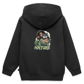 Natur Wolf Eule Schildkröte Frau für - Kinder Premium Organic Zip Hoodie - Schwarz - Hinten - AI Model Kid Male (0cm)
