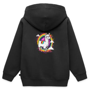 Flippiges Alpaka mit bunten Regenbogen-Streifen - Kinder Premium Organic Zip Hoodie - Schwarz - Hinten - AI Model Kid Male (0cm)