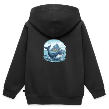 Küstendorf und Riesenwal Skandinavien - Kinder Premium Organic Zip Hoodie - Schwarz - Hinten - AI Model Kid Male (0cm)