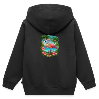 Tropical Flamingo Summer Vibes Beach Scene - Kinder Premium Organic Zip Hoodie - Schwarz - Hinten - AI Model Kid Male (0cm)