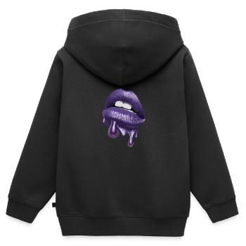 Stilvolle lila Tropfende Lippen Künstlerisch - Kinder Premium Organic Zip Hoodie - Schwarz - Hinten - AI Model Kid Male (0cm)