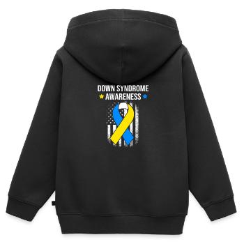 Down Syndrom - Kinder Premium Organic Zip Hoodie - Schwarz - Hinten - AI Model Kid Male (0cm)