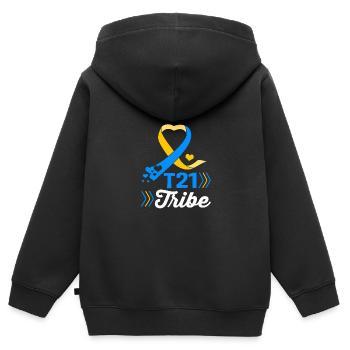 Down Syndrom - Kinder Premium Organic Zip Hoodie - Schwarz - Hinten - AI Model Kid Male (0cm)