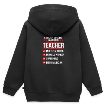Professeur d’anglais Professeur d’anglais - Sweat Premium à capuche zippé enfant bio - noir - Dos - AI Model Kid Male (0cm)