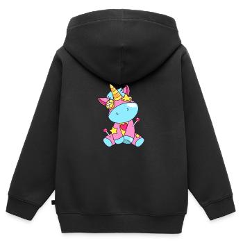 Licorne vaudou - Sweat Premium à capuche zippé enfant bio - noir - Dos - AI Model Kid Male (0cm)
