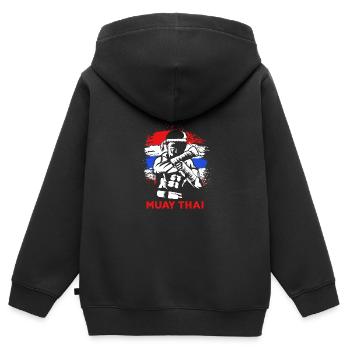 Boxe Muay Thai - Sweat Premium à capuche zippé enfant bio - noir - Dos - AI Model Kid Male (0cm)
