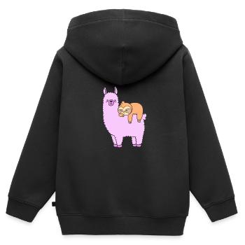 Faultier Faulheit Faulenzer Morgenmuffel Lama - Kinder Premium Organic Zip Hoodie - Schwarz - Hinten - AI Model Kid Male (0cm)
