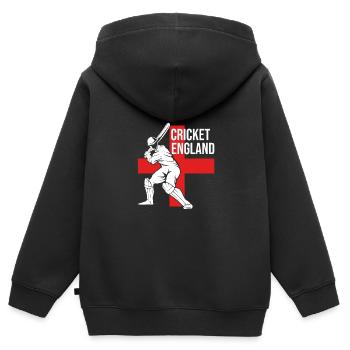 England - Kinder Premium Organic Zip Hoodie - Schwarz - Hinten - AI Model Kid Male (0cm)