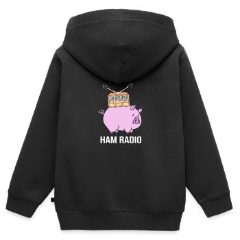 Amateur Radio Radio - Sweat Premium à capuche zippé enfant bio - noir - Dos - AI Model Kid Male (0cm)