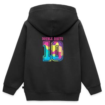 10e anniversaire Dix ans de naissance Date de naissance Date de naissance - Sweat Premium à capuche zippé enfant bio - noir - Dos - AI Model Kid Male (0cm)