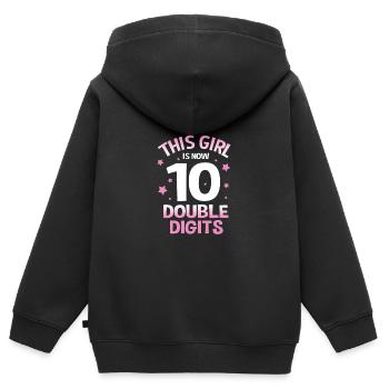 15e anniversaire Dix année de naissance Date de naissance Date de naissance - Sweat Premium à capuche zippé enfant bio - noir - Dos - AI Model Kid Male (0cm)