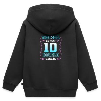 16e anniversaire Dix ans de naissance Date de naissance Date de naissance - Sweat Premium à capuche zippé enfant bio - noir - Dos - AI Model Kid Male (0cm)