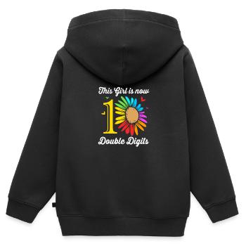 13e anniversaire Dix ans de naissance Date de naissance Date de naissance - Sweat Premium à capuche zippé enfant bio - noir - Dos - AI Model Kid Male (0cm)