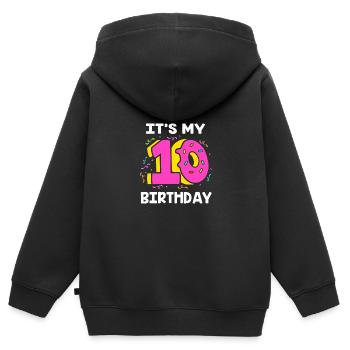 30e anniversaire Dix ans de naissance Date de naissance Date de naissance - Sweat Premium à capuche zippé enfant bio - noir - Dos - AI Model Kid Male (0cm)